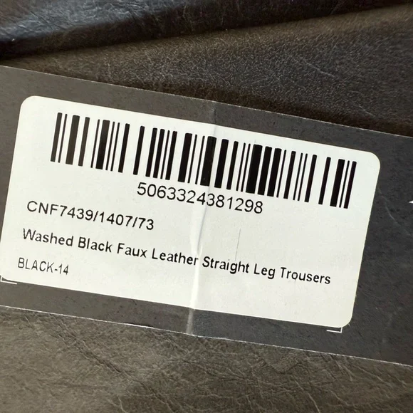 Pretty Little Thing Washed Black Faux Leather Straight Leg Trousers US 10 New - Picture 10 of 11